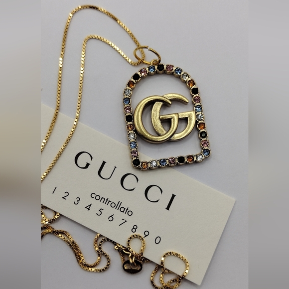 AUTHENTIC GUCCI CHARM bronzy GOLD metal, 32mmX22mm w/.925 Chain - Picture 8 of 8